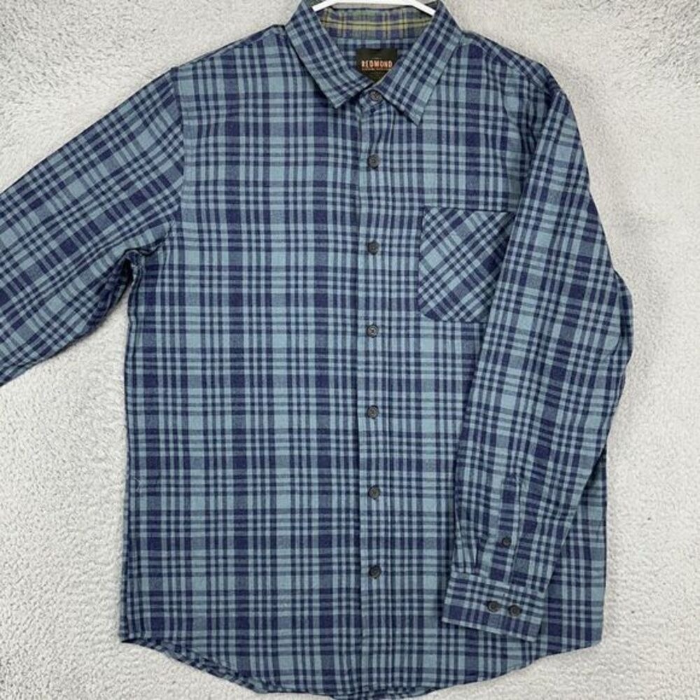 Redmond Flannel Shirt Mens Large Blue Plaid Button Up Long Sleeve Casual Pocket